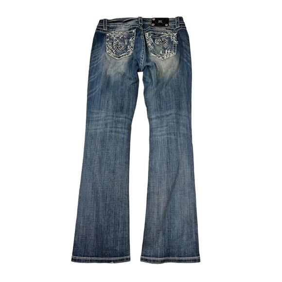 Miss Me Relaxed Bootcut Low Rise Jeans Y2K Bling Rhinestones Embellished 30 - Picture 3 of 9
